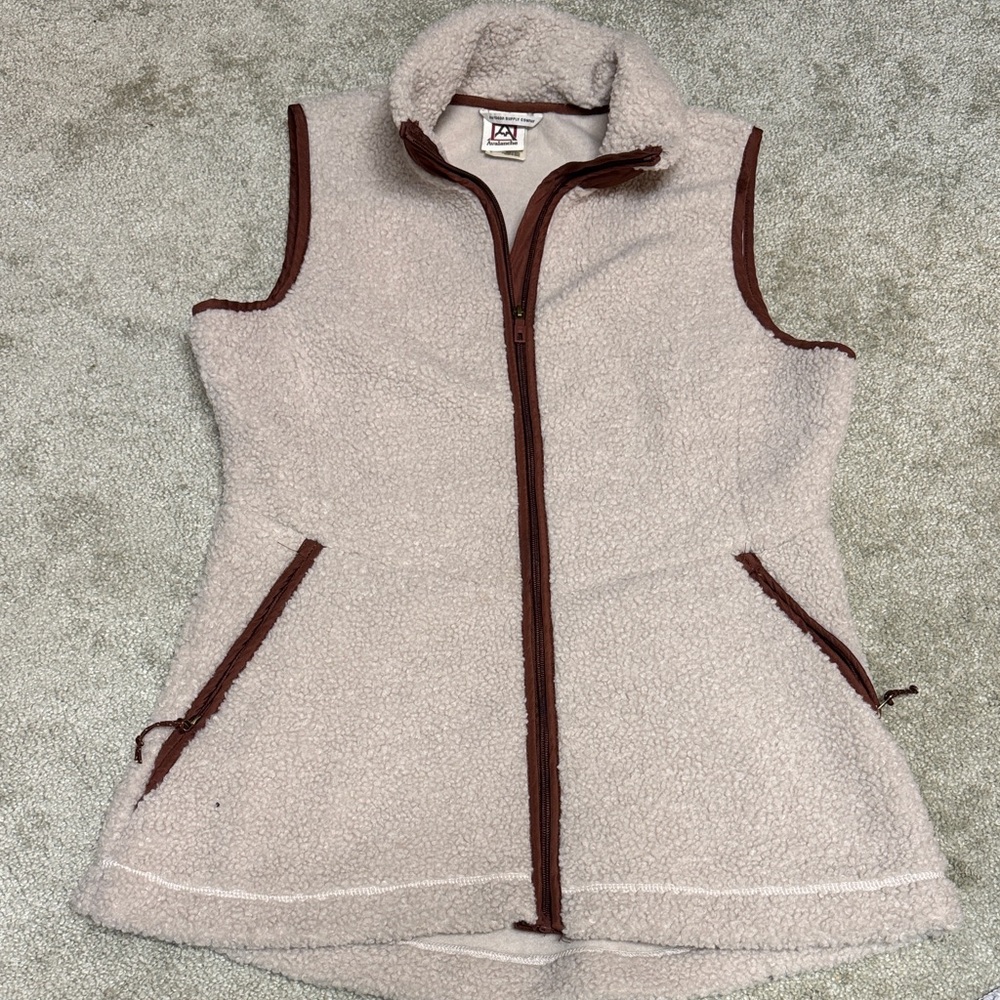 Long Cream and Brown Sherpa Vest